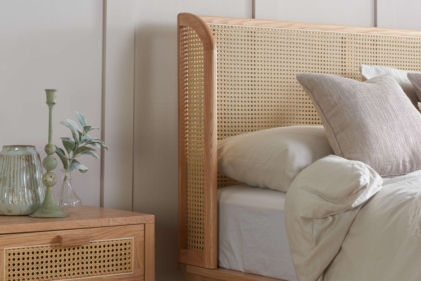 Astrid Rattan Headboard Wooden Bed