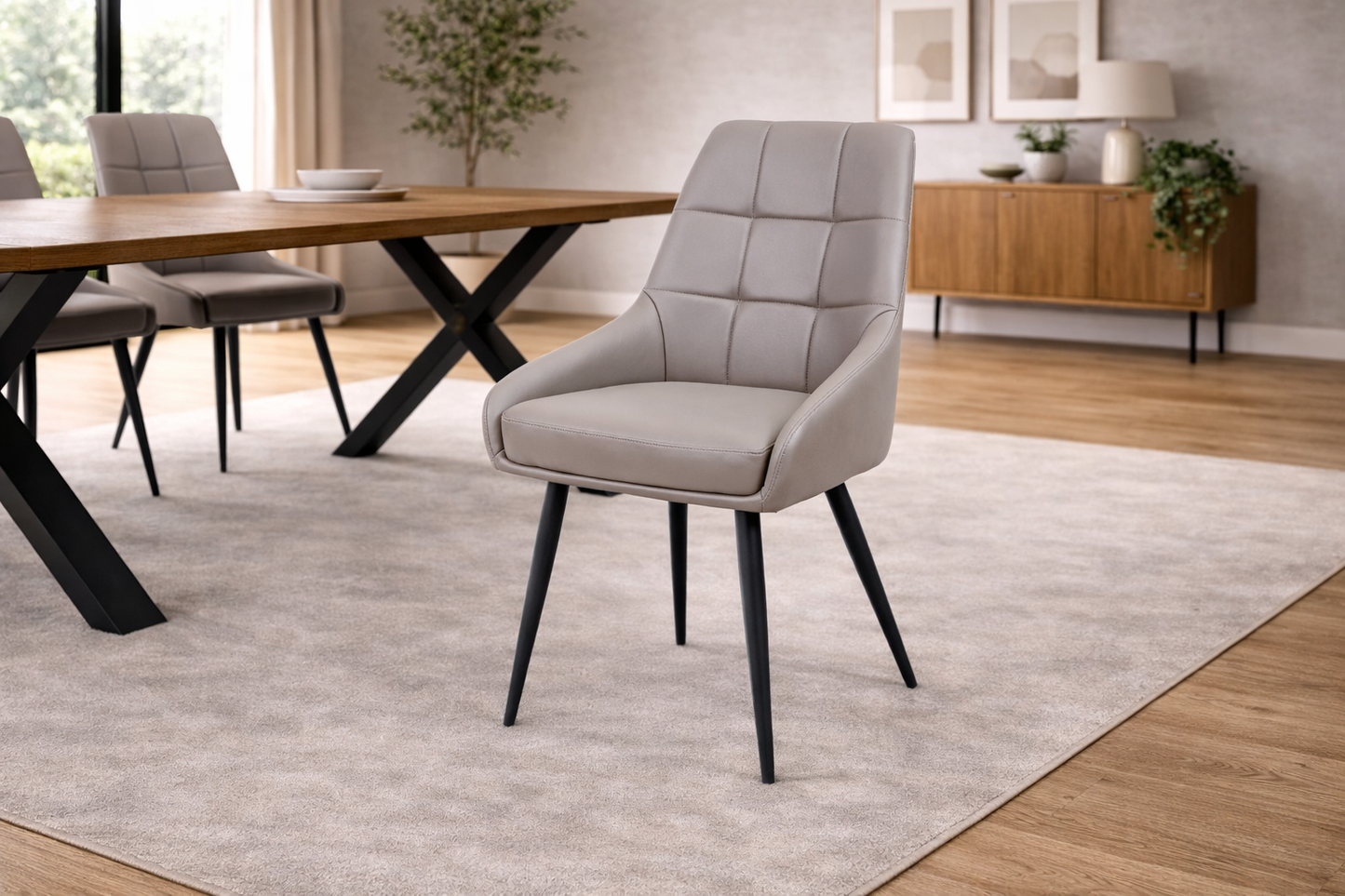 Elmstead 1.8m Medium Elm Veneer Table Set + 6x Naples Taupe Faux Leather Dining Chairs & Bench