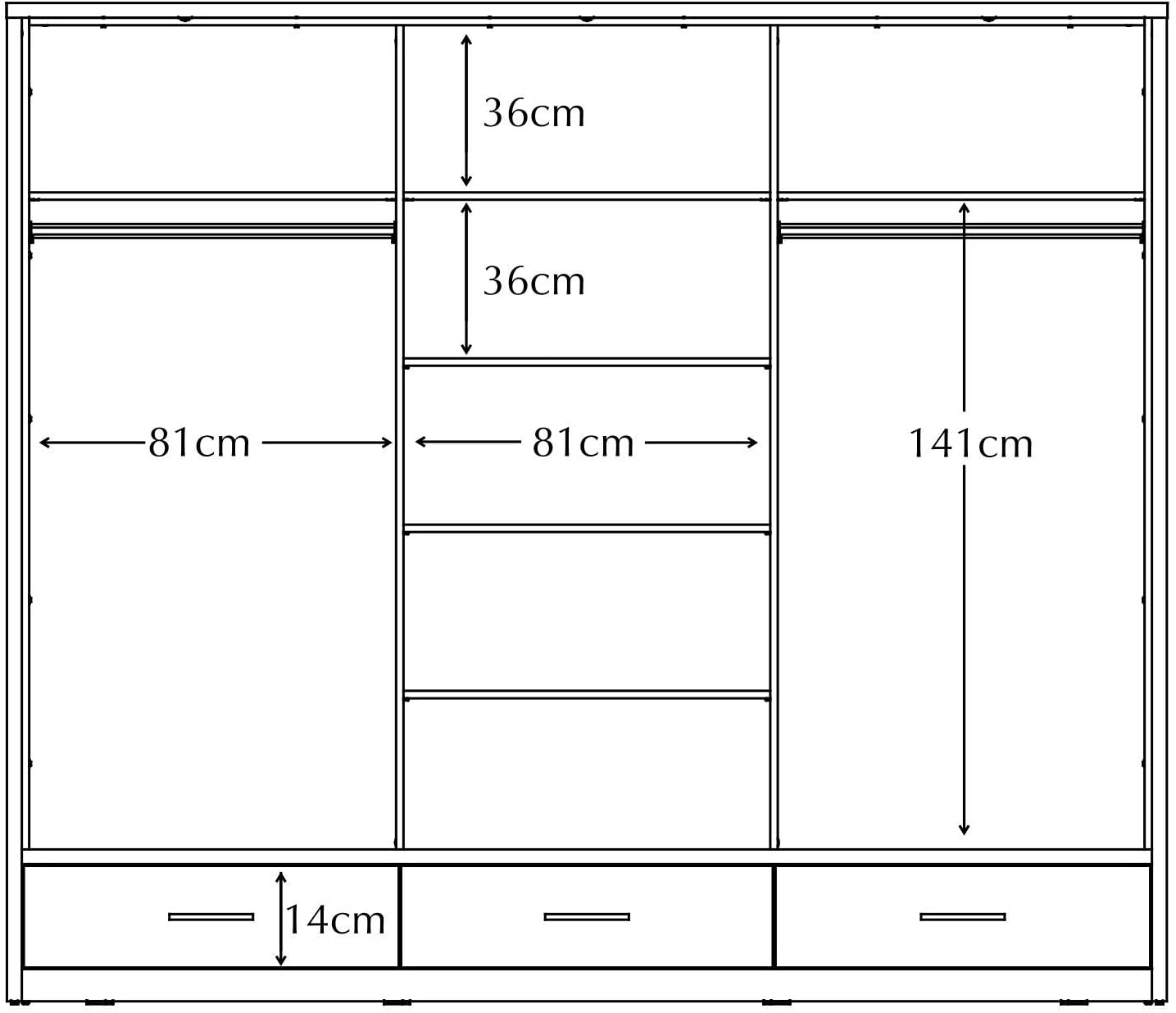 alpha sliding door wardrobe 250cm dimensions view
