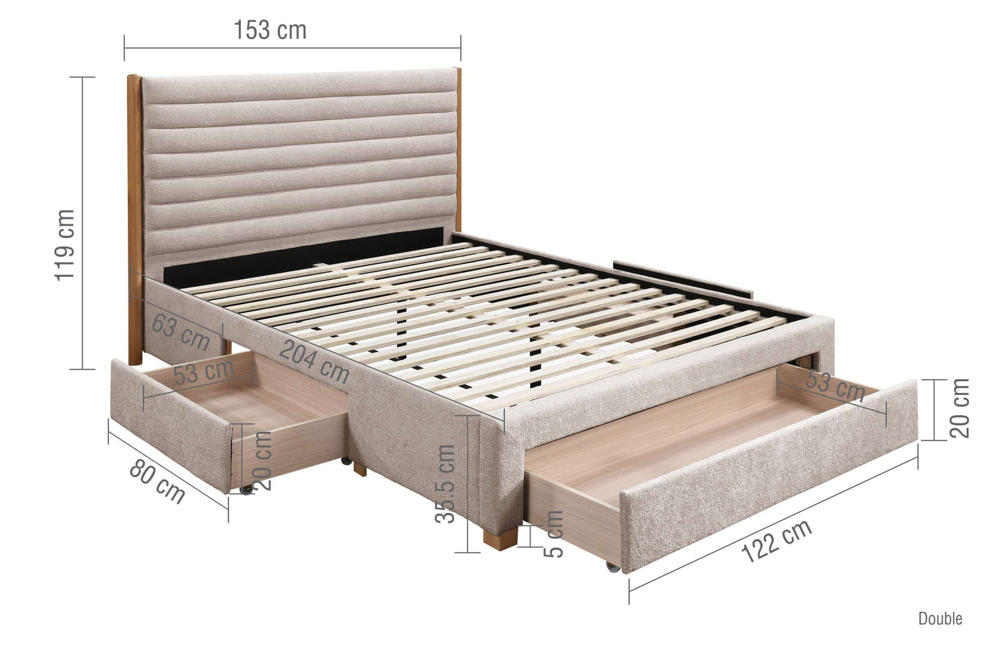 Arabella Stone Grey Fabric Bed with Storage Drawers