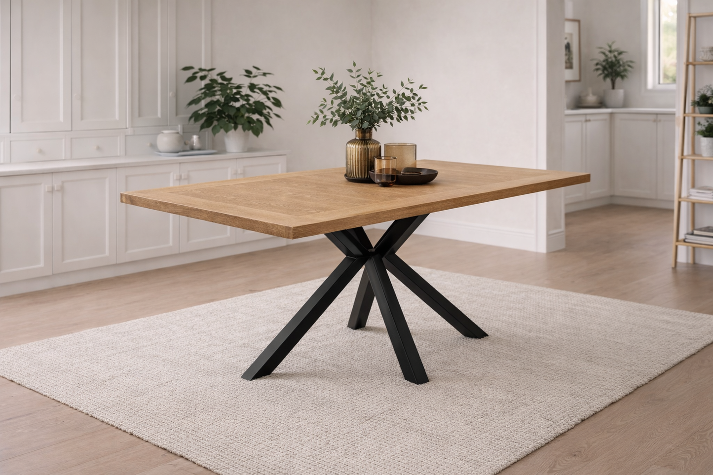 Henley Medium Oak Veneer 1.8m Dining Table Set + 6 Windsor Mocha Fabric Chairs