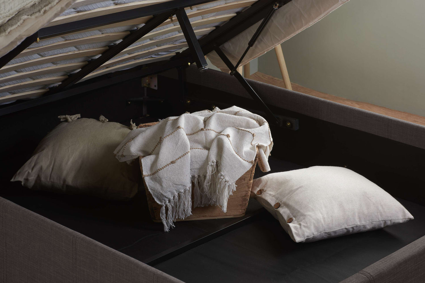 Berlin Grey Fabric Ottoman Storage Bed