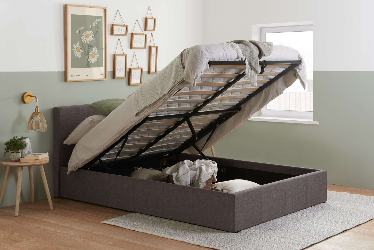 Berlin Grey Fabric Ottoman Storage Bed