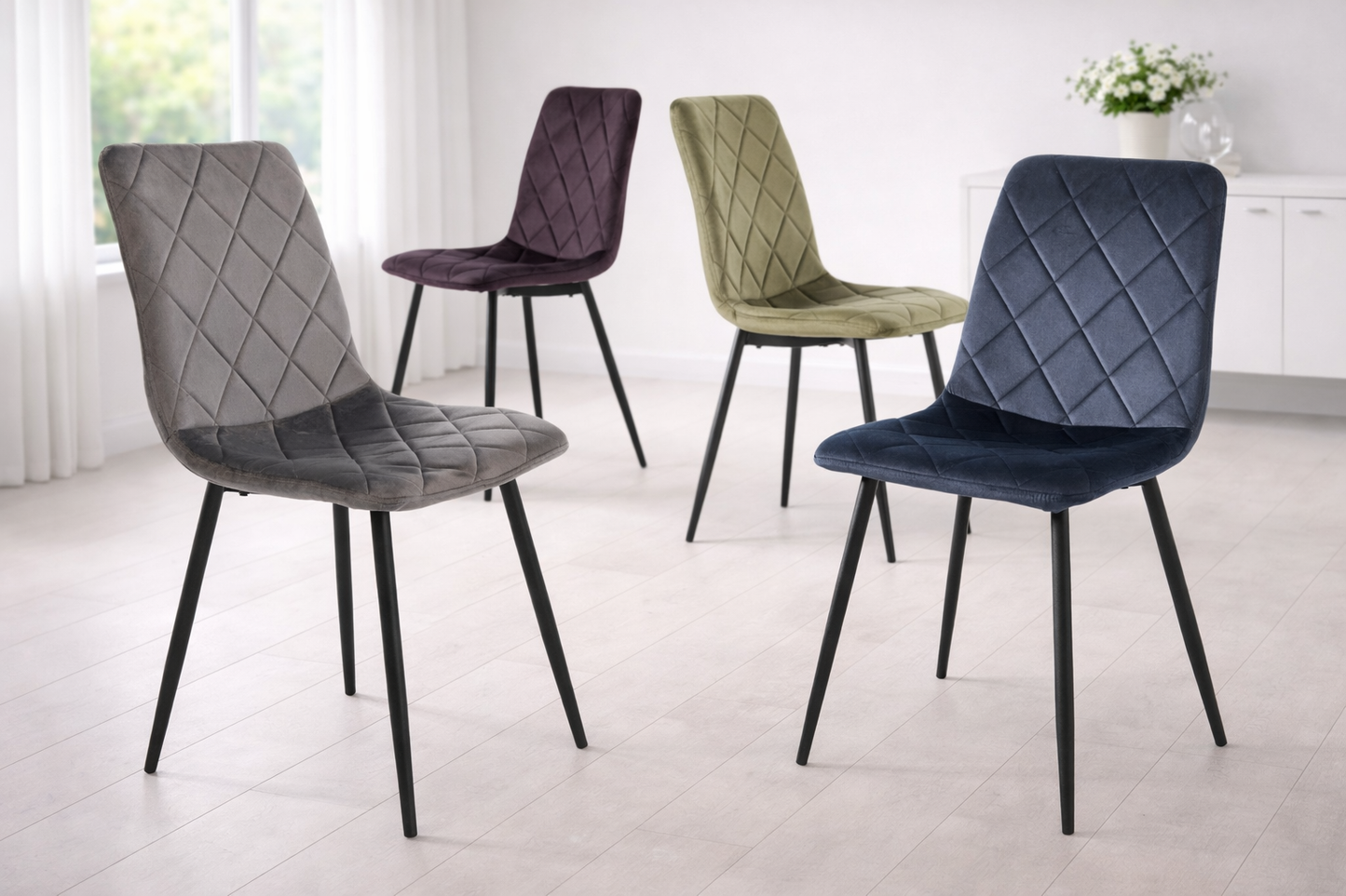 Alba 0.75m Square Grey Dining Table Set + Monaco Grey Velvet Chairs