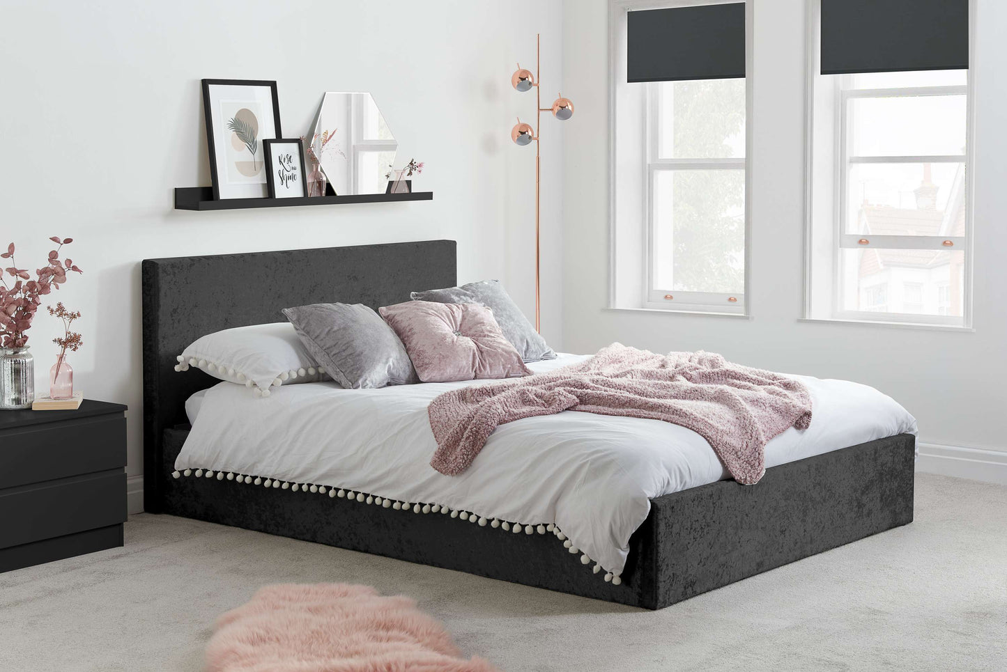 Berlin Black Crushed Velvet Ottoman Storage Bed