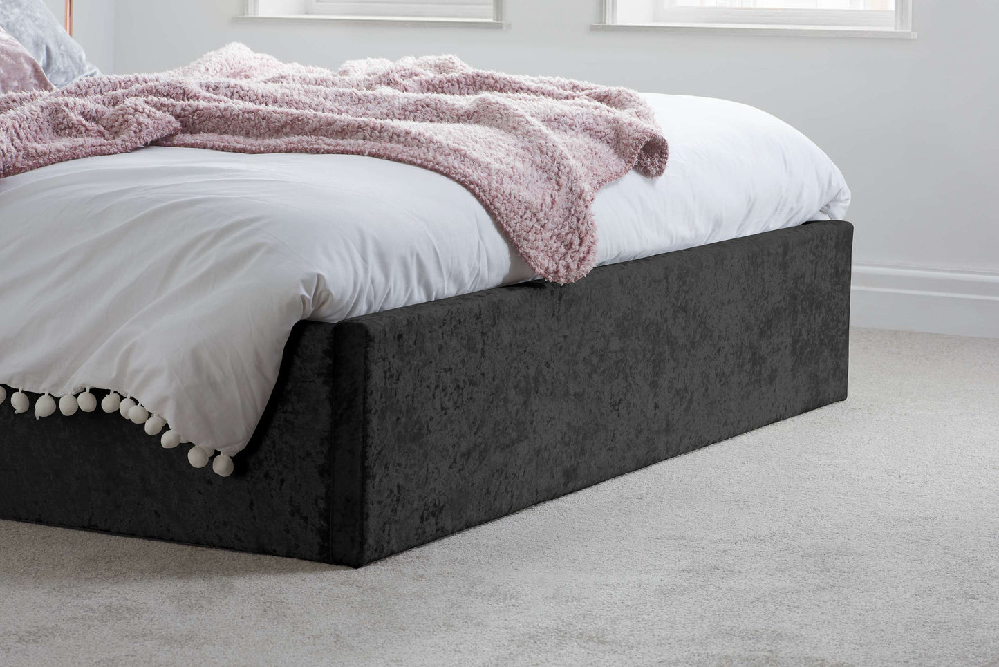 Berlin Black Crushed Velvet Ottoman Storage Bed