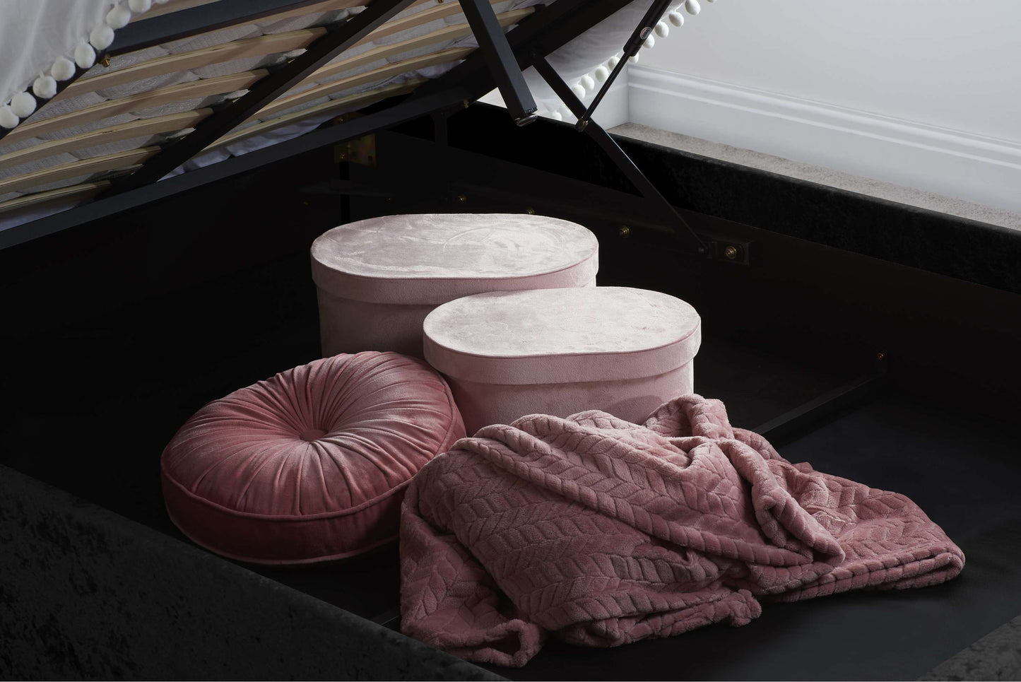 Berlin Black Crushed Velvet Ottoman Storage Bed