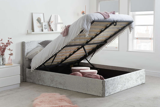 Berlin Steel Crushed Velvet Ottoman Storage Bed