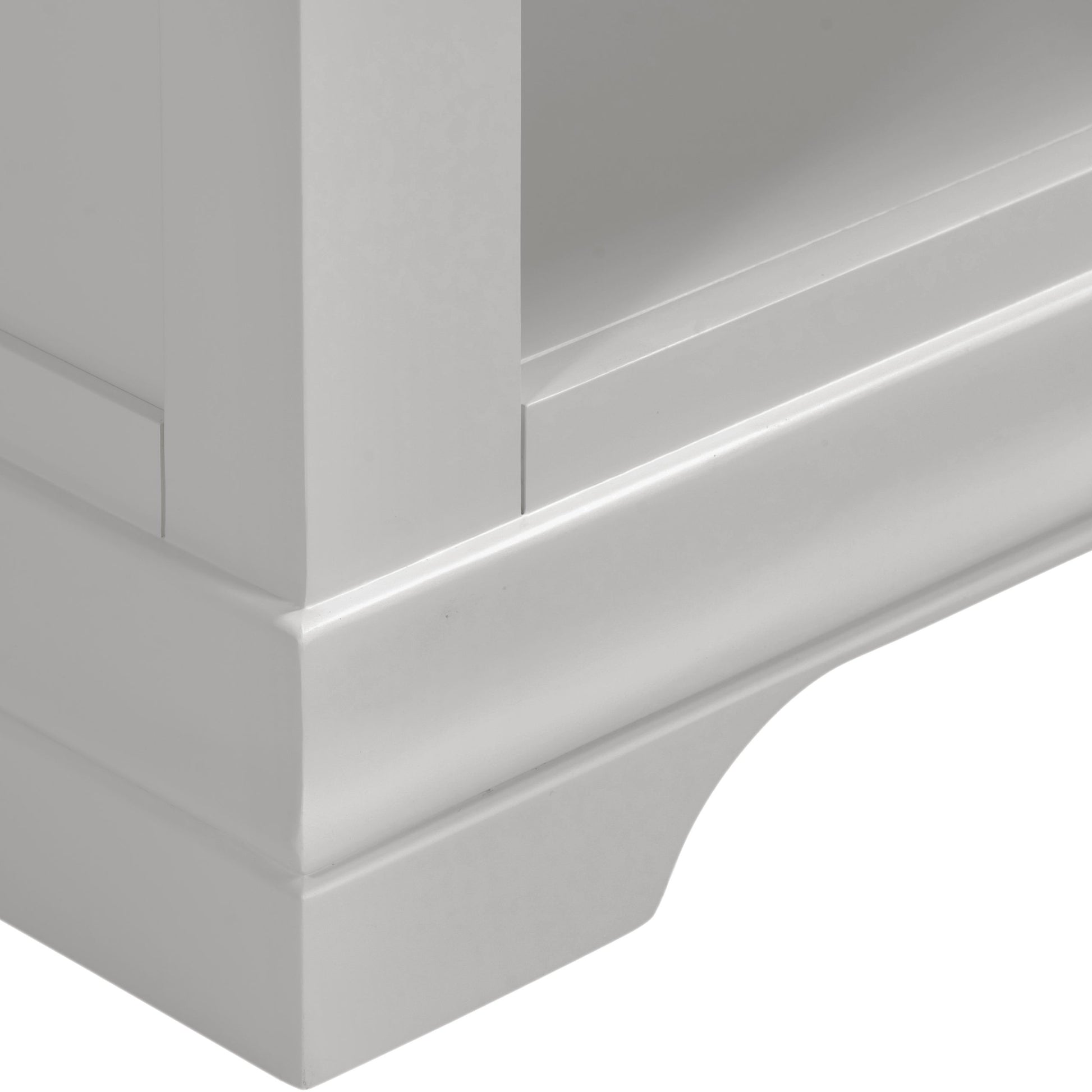 Close-up of a white cabinet corner with a smooth finish