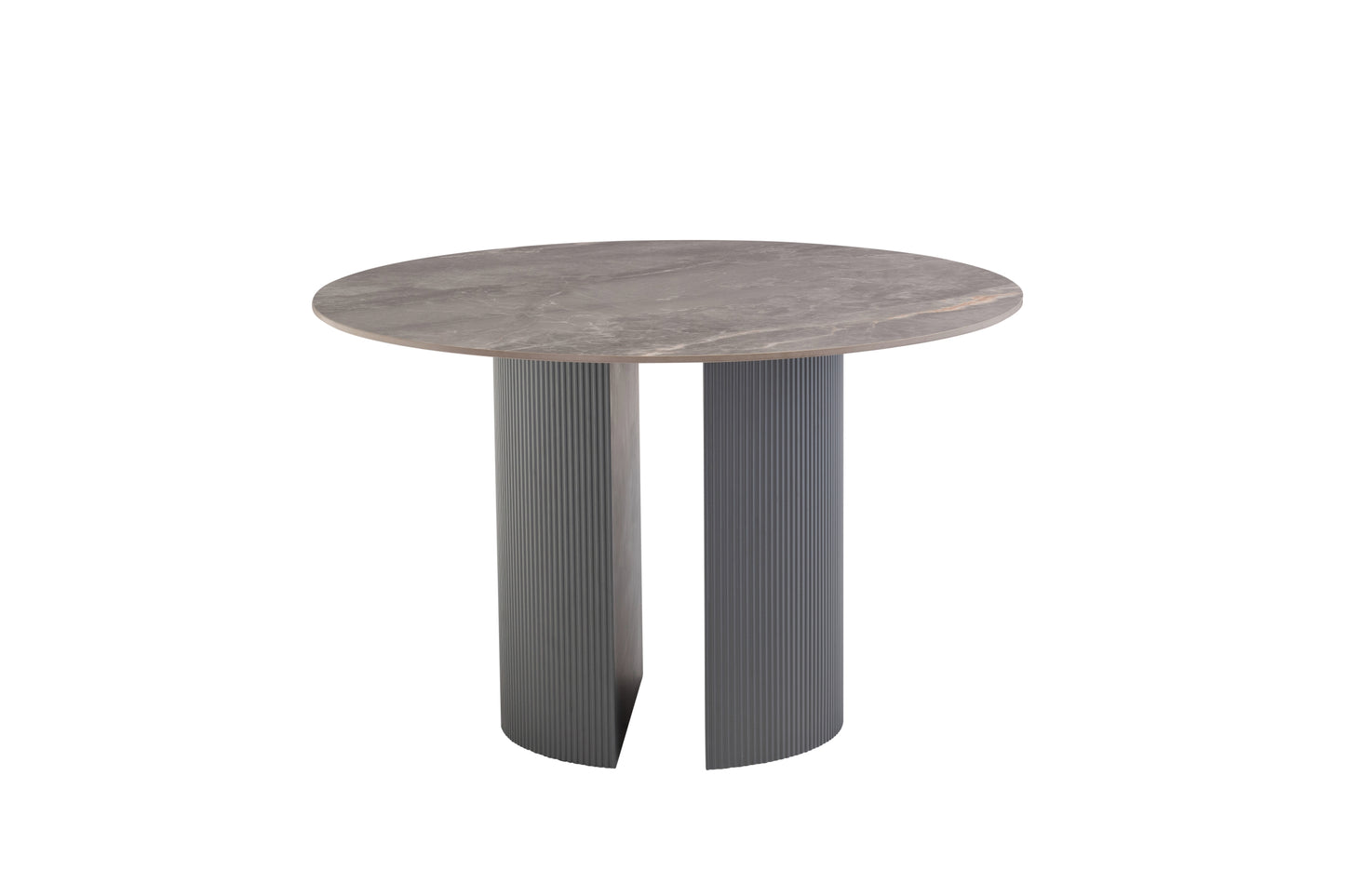 Luca Grey Stone 1.2m Round Dining Table Set + Hunter Charcoal Dining Chairs
