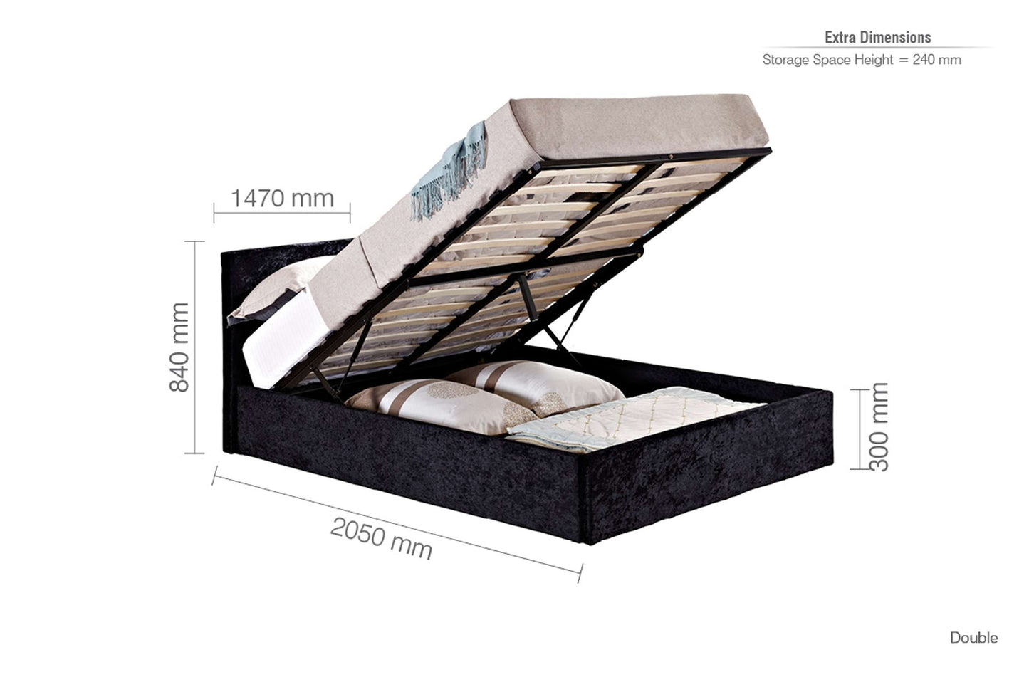 Berlin Black Crushed Velvet Ottoman Storage Bed