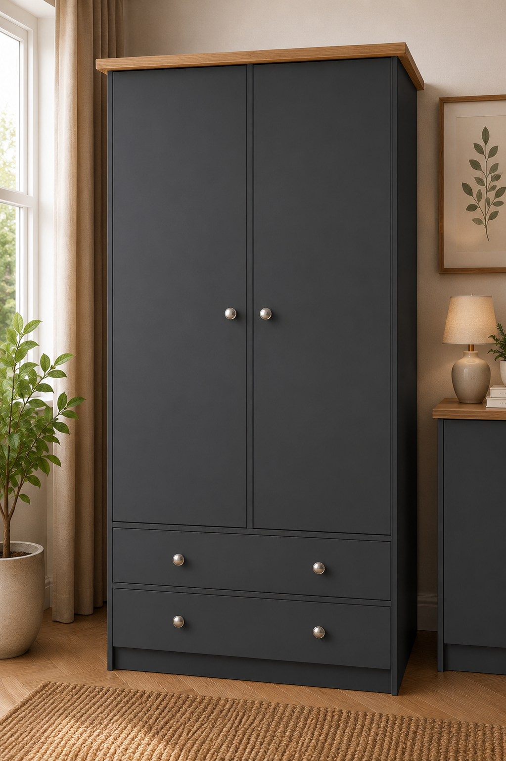 Millwood Charcoal Grey Two Door Two Drawer Wardrobe