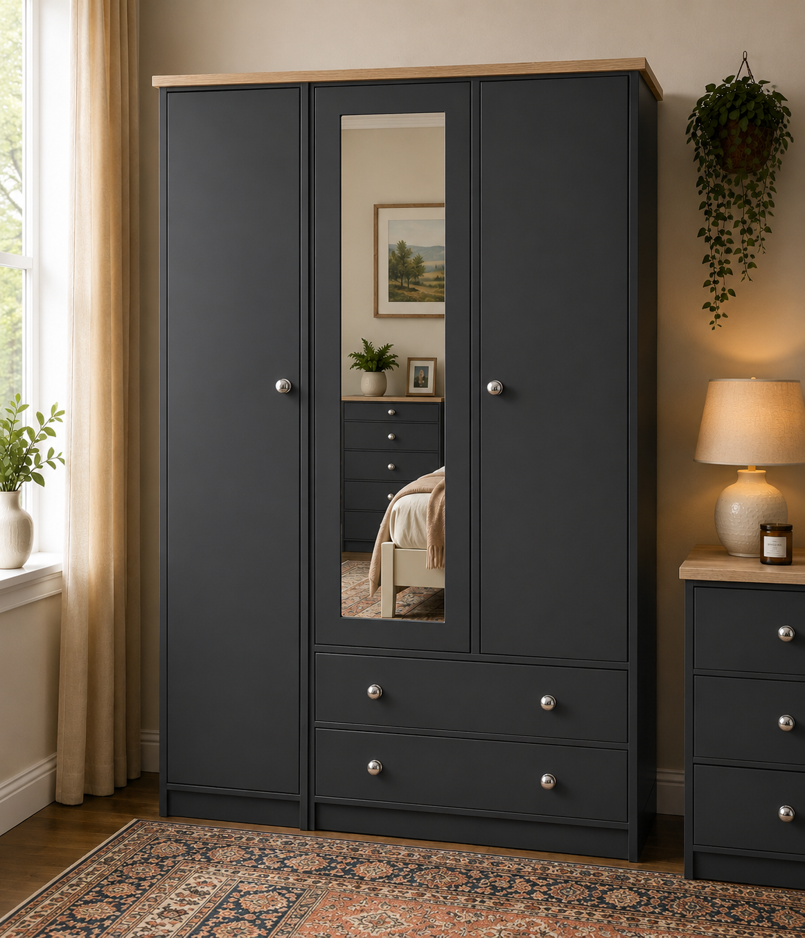 Millwood Charcoal Grey Three Door Two Drawer Wardrobe