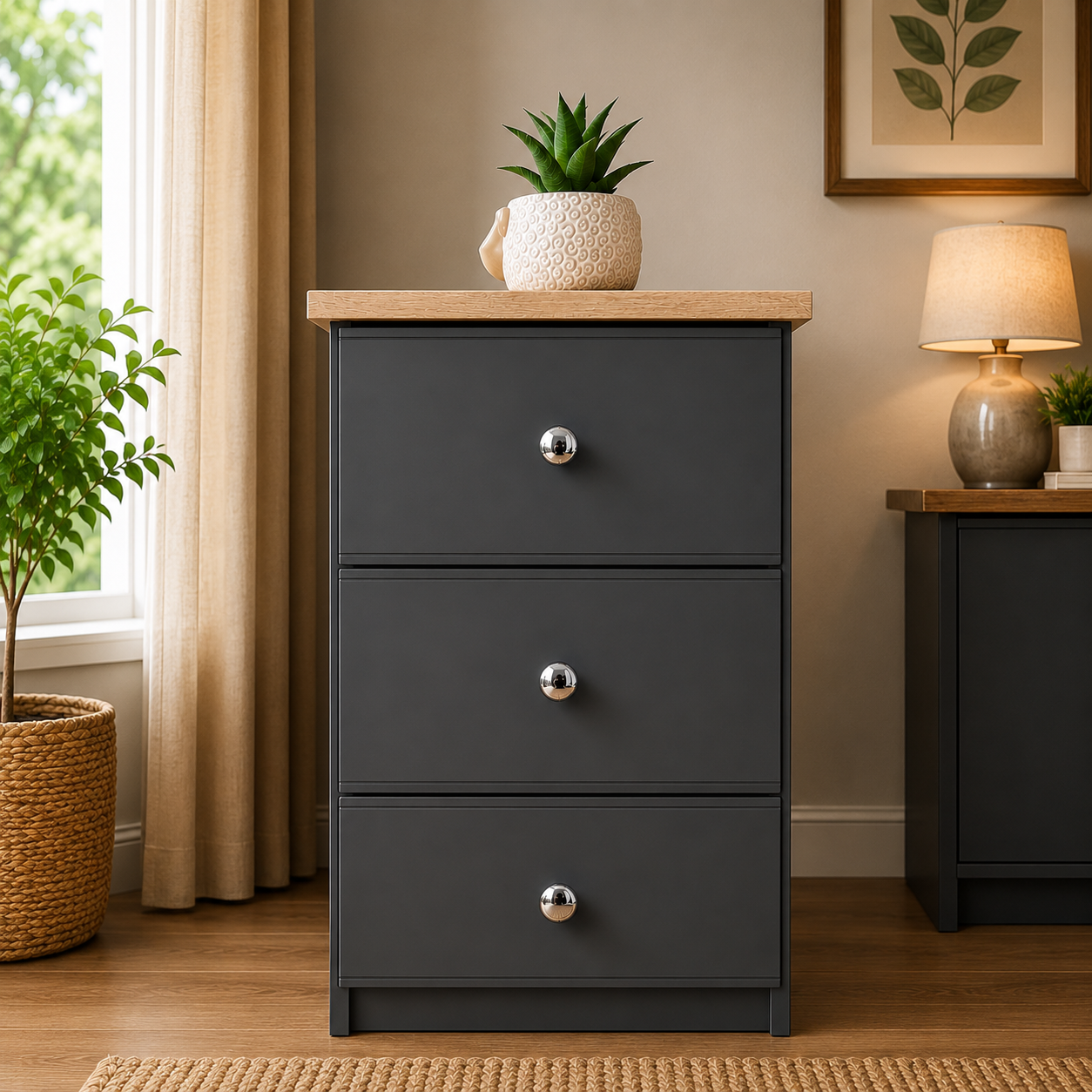 Millwood Charcoal Grey 3 Drawer Bedside Locker