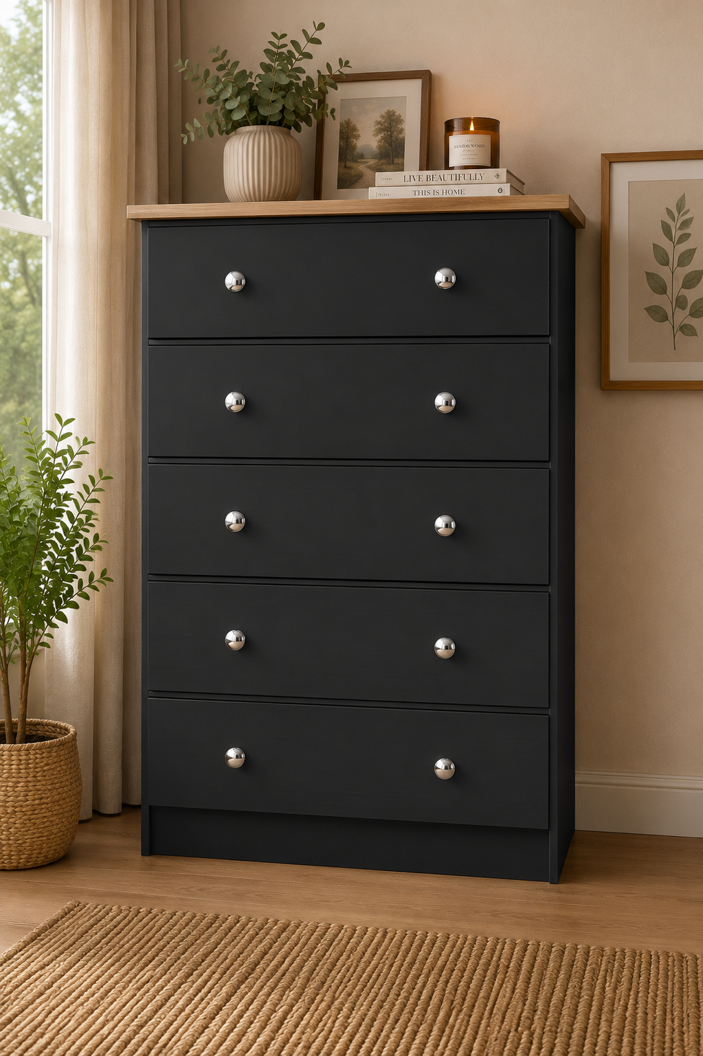 Millwood Charcoal Grey 5 Drawer Chest