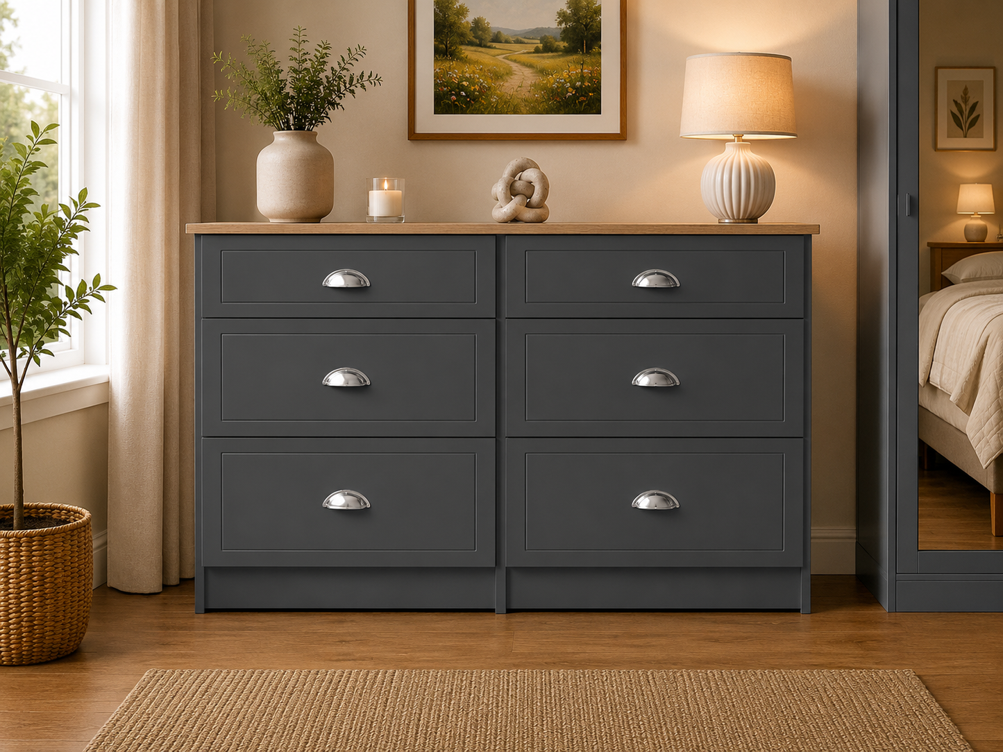 Millwood Charcoal Grey 6 Drawer Mid Chest