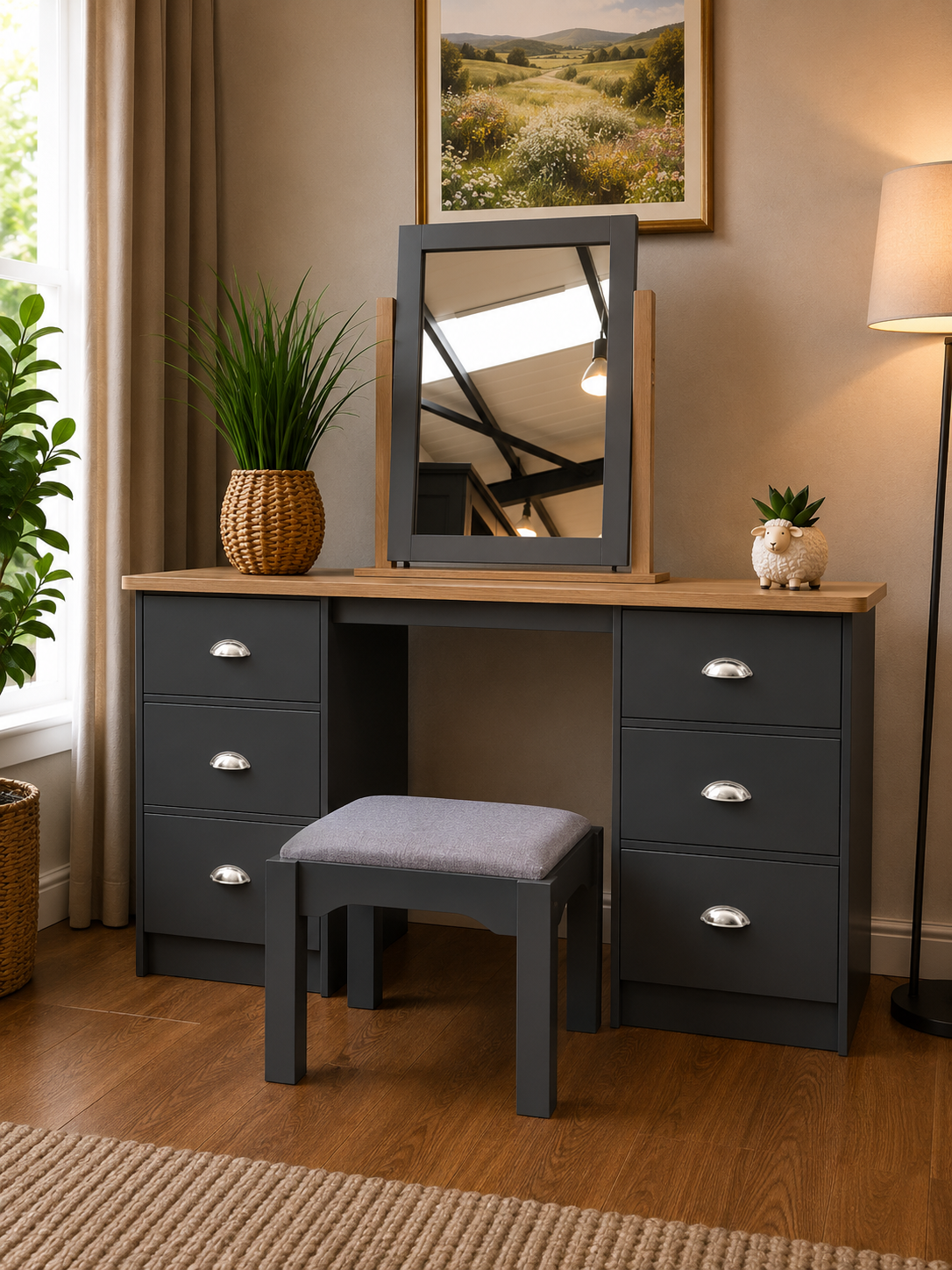 Millwood Charcoal Grey Dressing Table Set