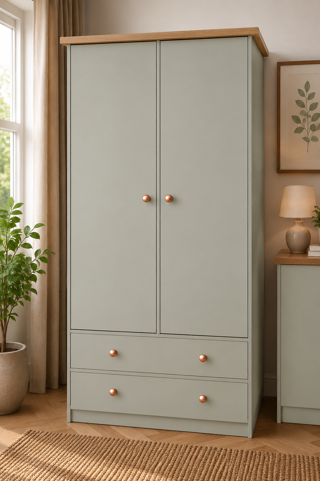 Millwood French Green Two Door Two Drawer Wardrobe