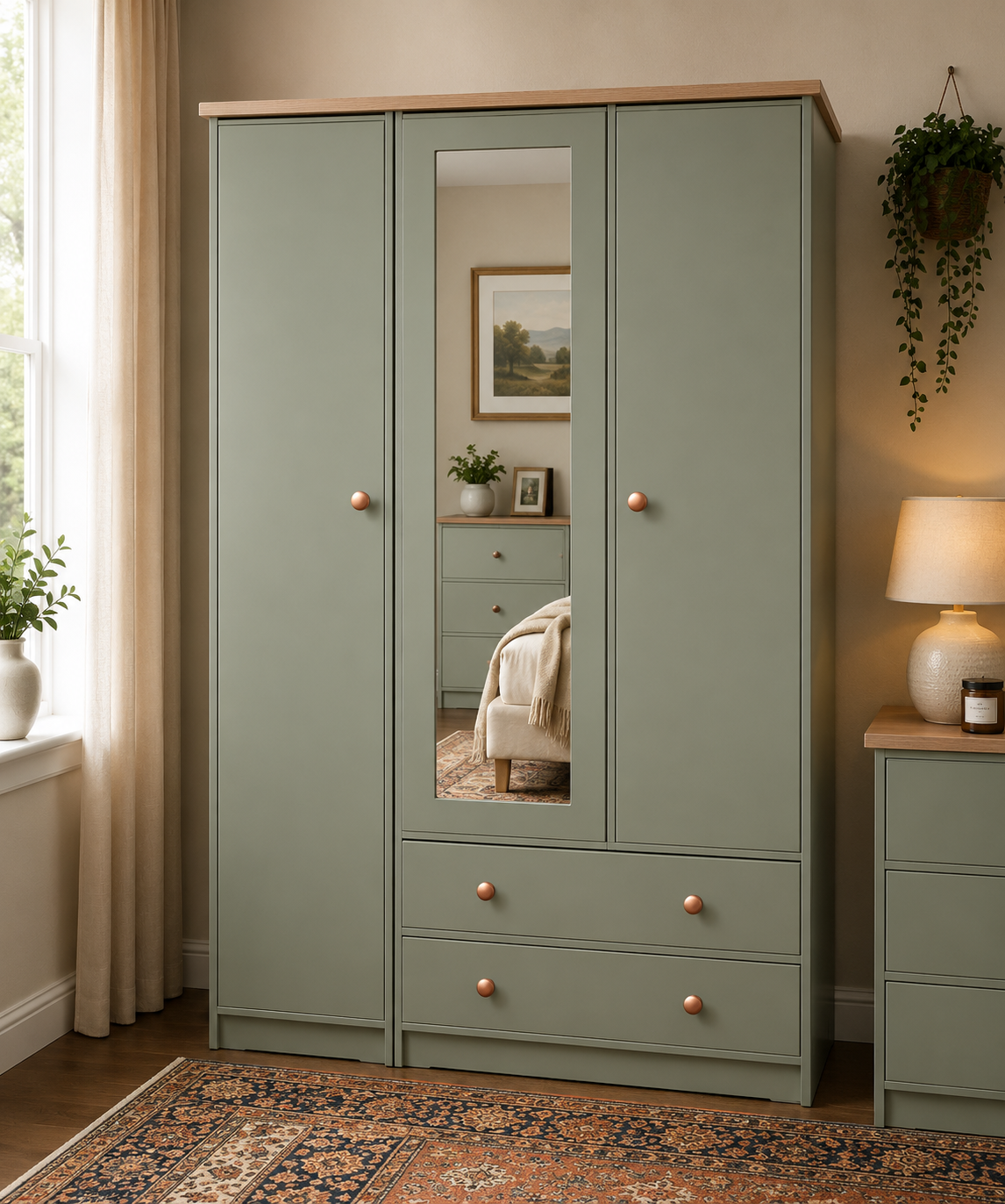 Millwood French Green Three Door Two Drawer Wardrobe