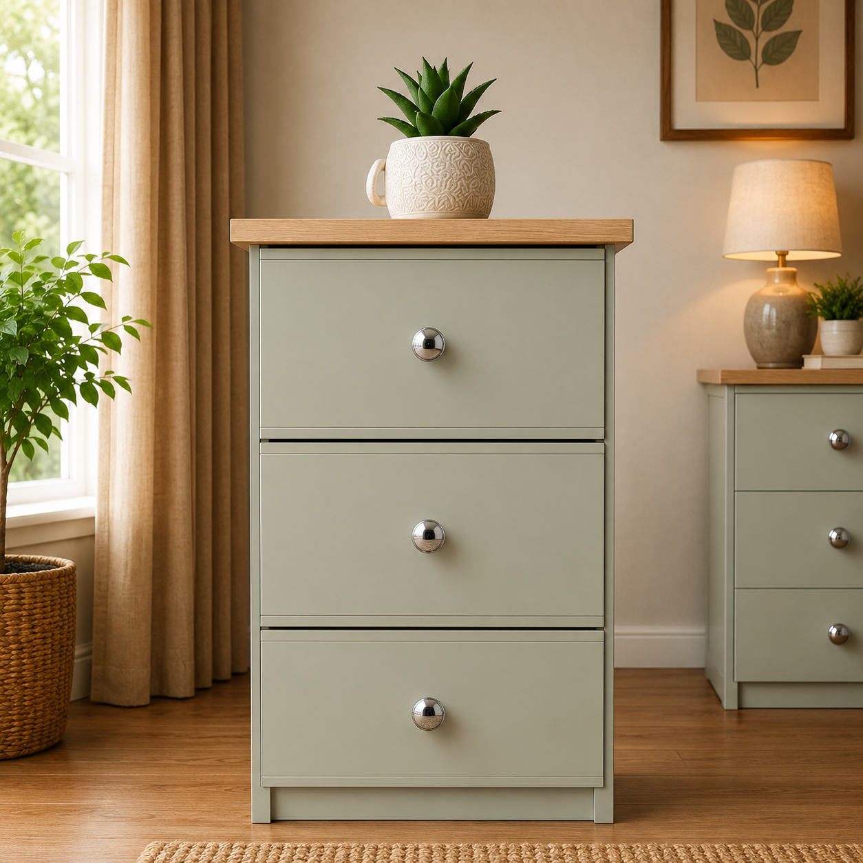 Millwood French Green 3 Drawer Bedside Locker