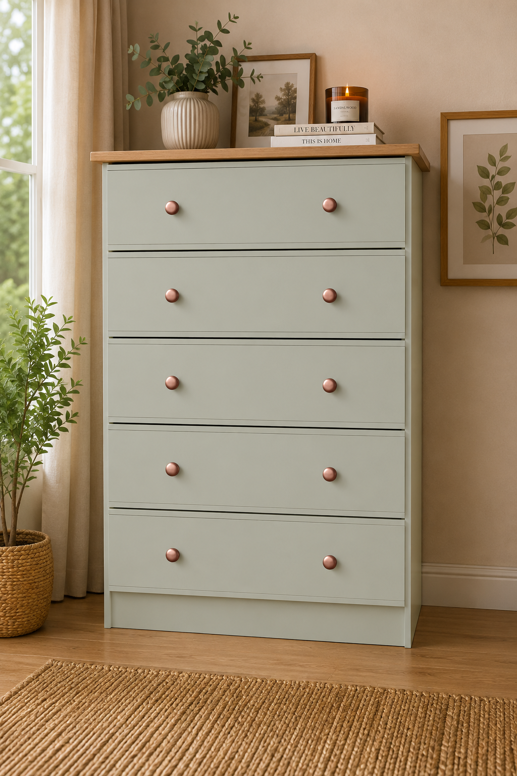 Millwood French Green 5 Drawer Chest