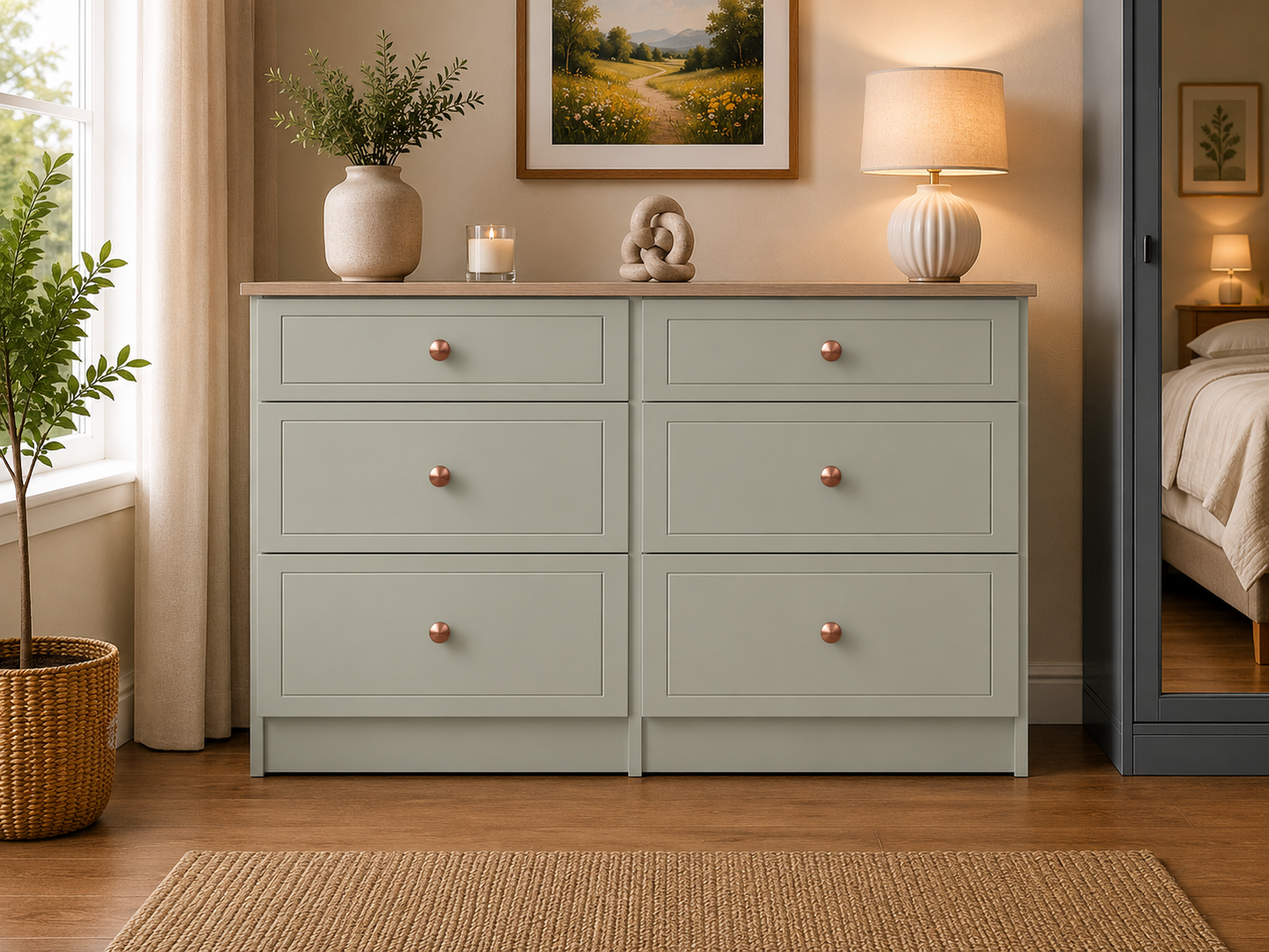 Millwood French Green 6 Drawer Mid Chest