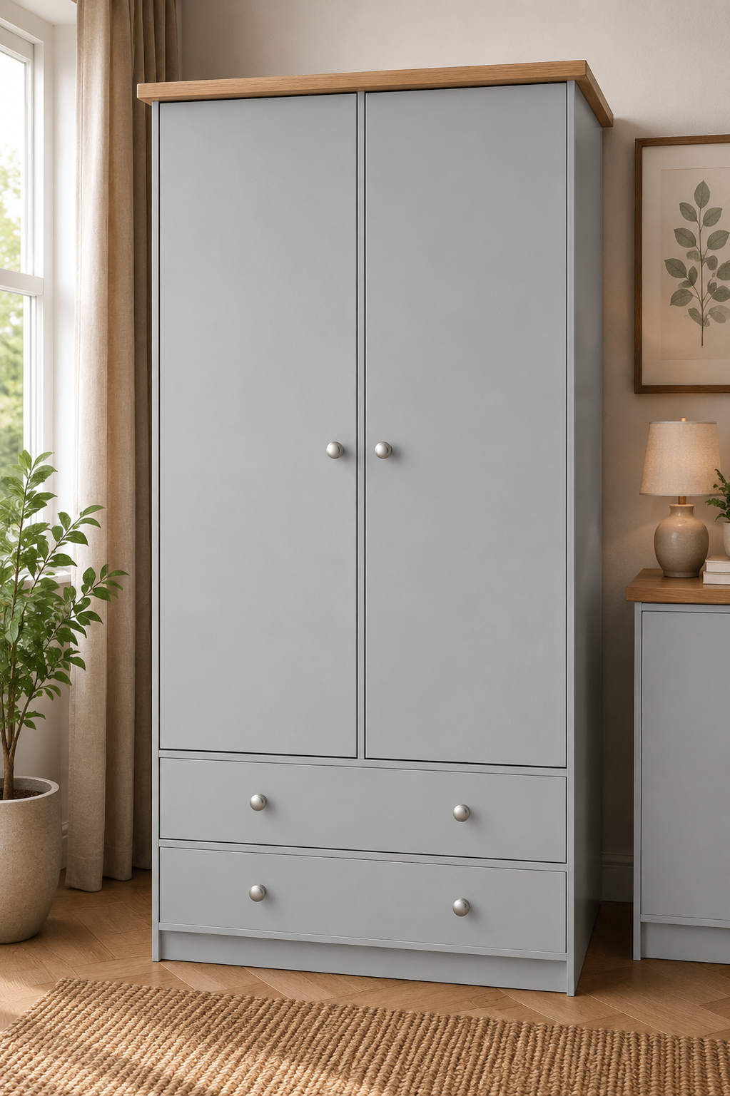 Millwood Light Grey Two Door Two Drawer Wardrobe