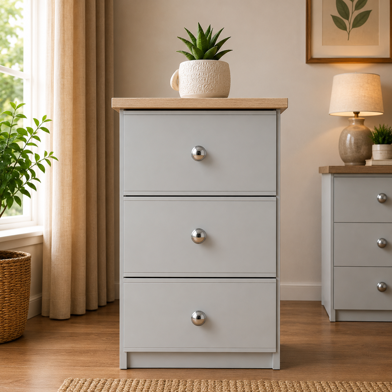 Millwood Light Grey 3 Drawer Bedside Locker