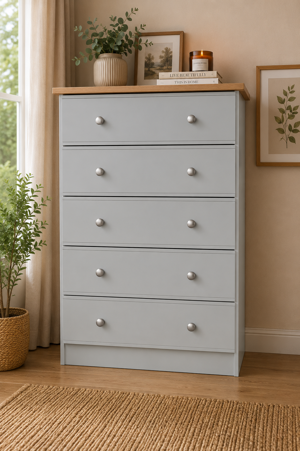 Millwood Light Grey 5 Drawer Chest
