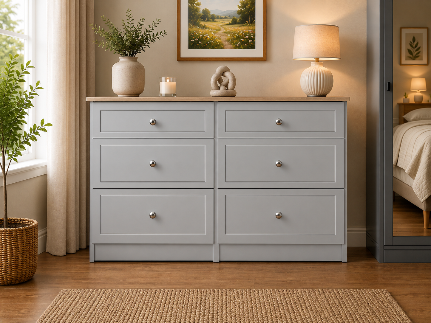 Millwood Light Grey 6 Drawer Mid Chest