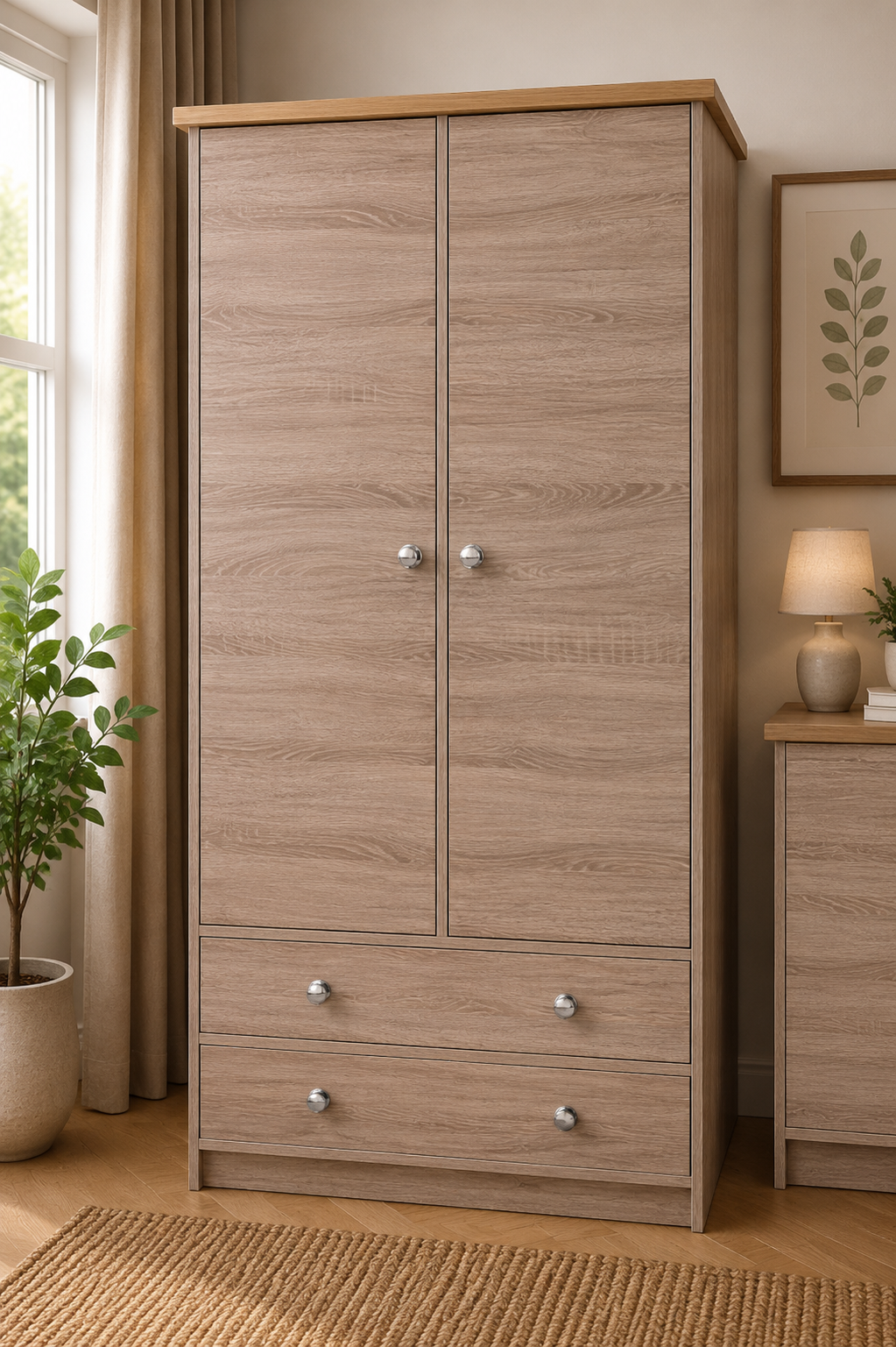 Millwood Sonoma Oak Two Door Two Drawer Wardrobe