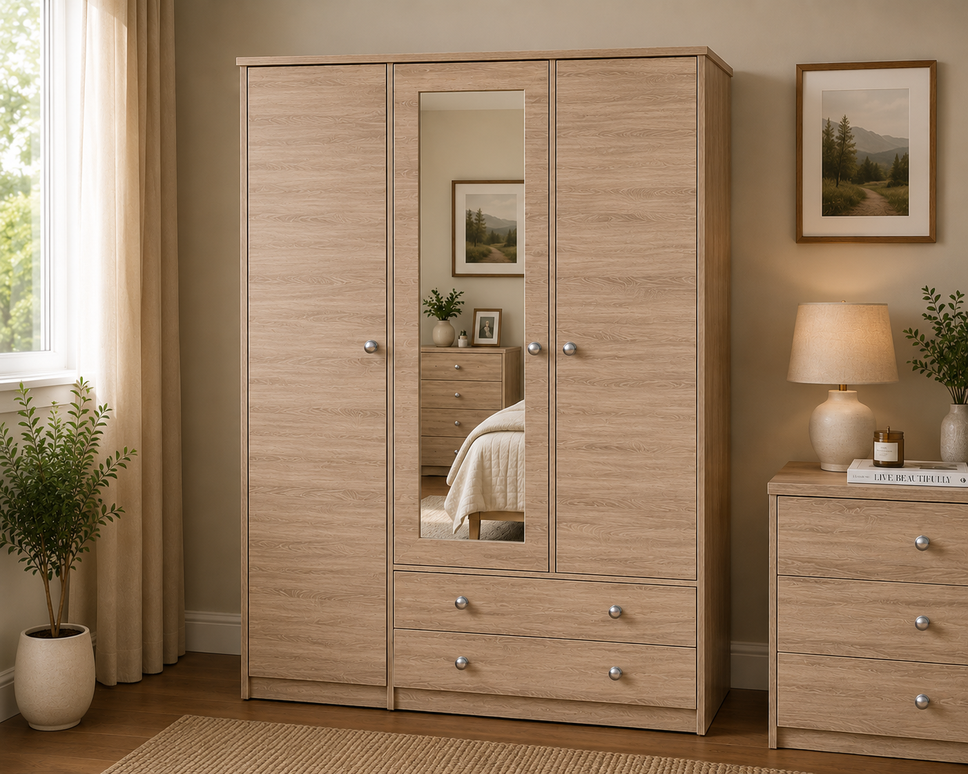 Millwood Sonoma Oak Three Door Two Drawer Wardrobe
