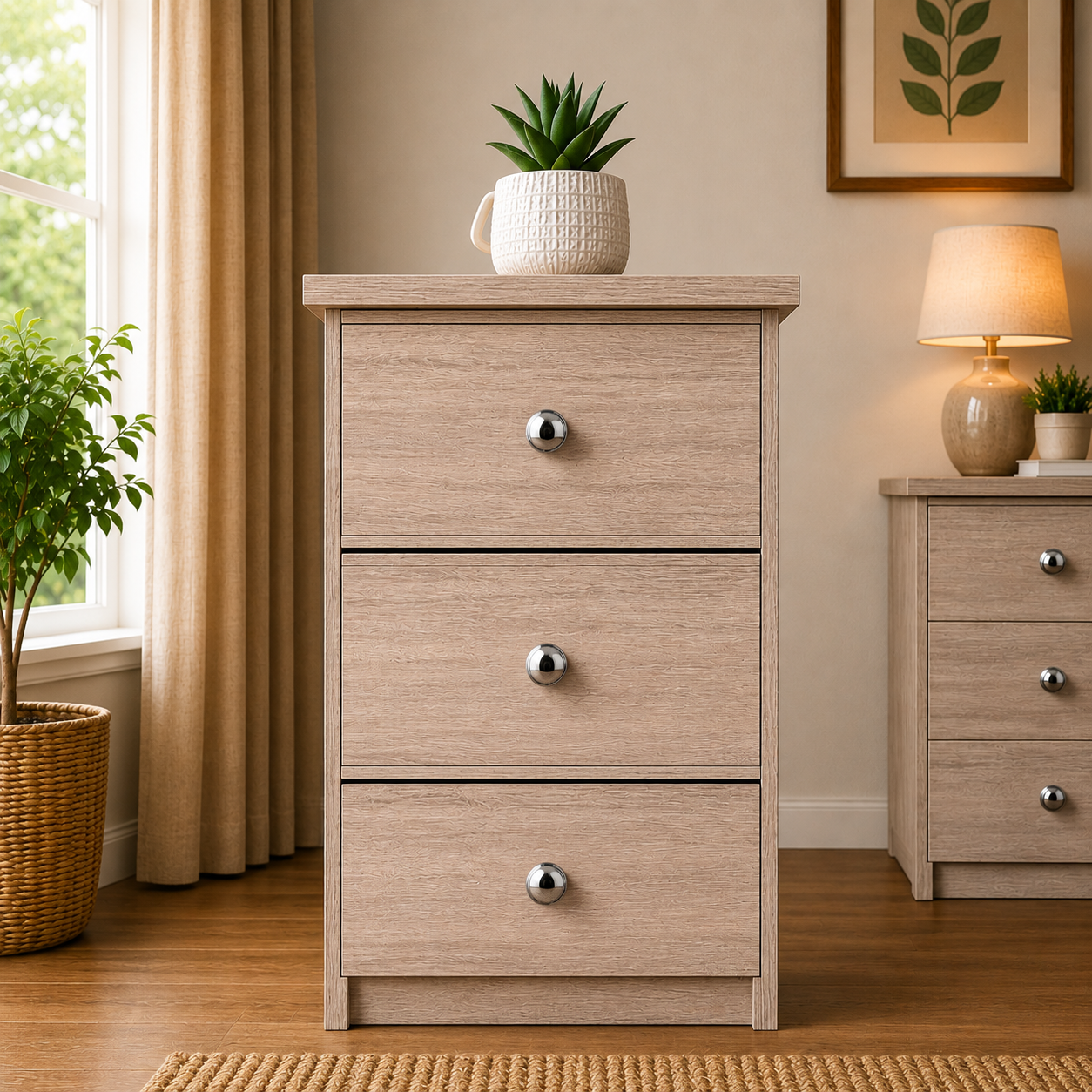 Millwood Sonoma Oak 3 Drawer Bedside Locker