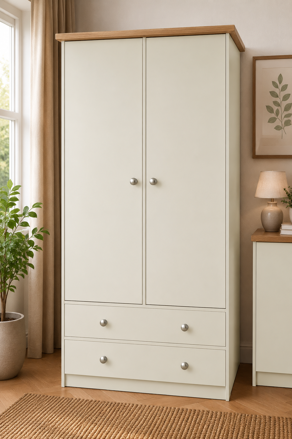 Millwood Stone White Two Door Two Drawer Wardrobe