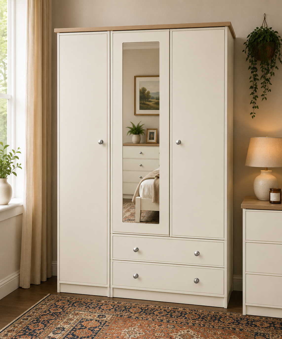 Millwood Stone White Three Door Two Drawer Wardrobe
