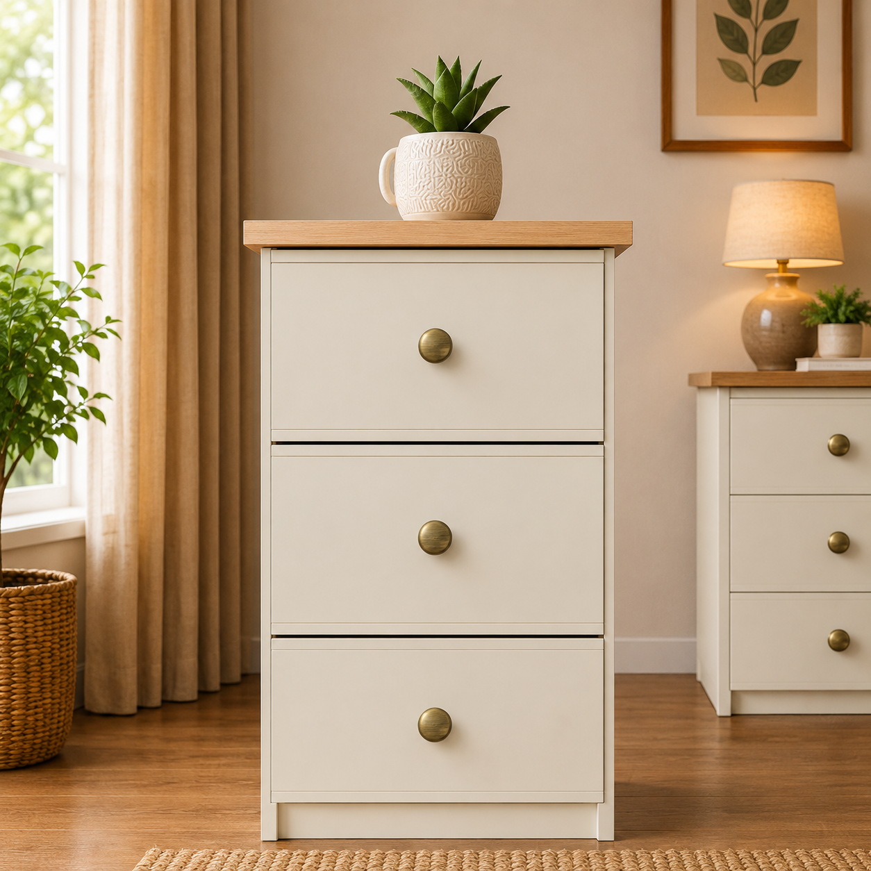 Millwood Stone White 3 Drawer Bedside Locker
