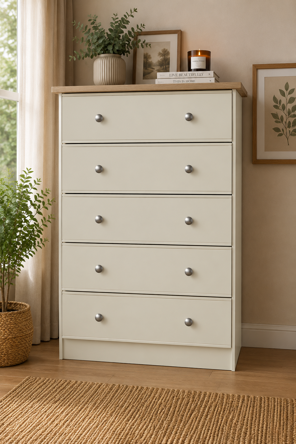 Millwood Stone White 5 Drawer Chest