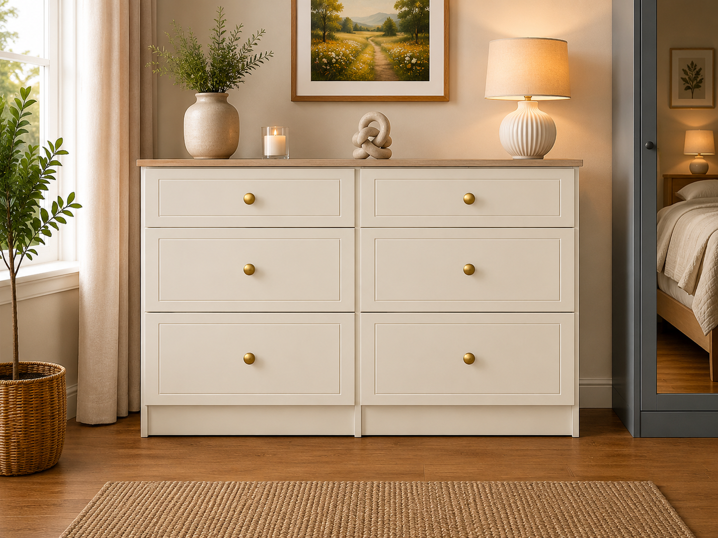 Millwood Stone White 6 Drawer Mid Chest