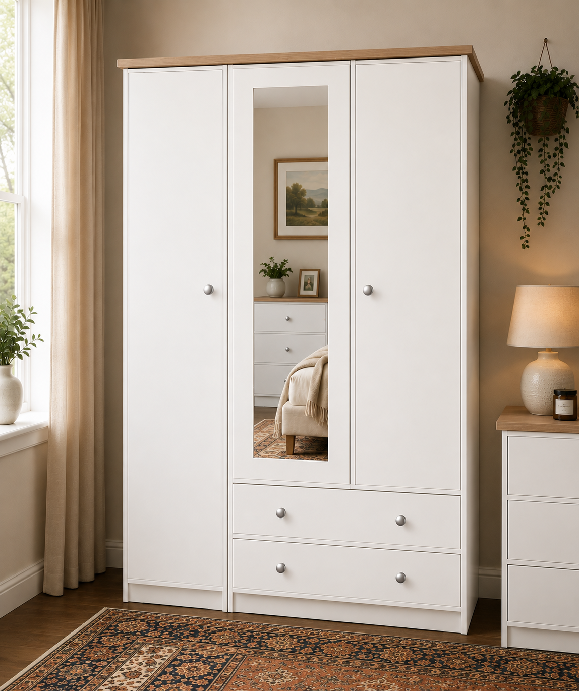 Millwood White Three Door Two Drawer Wardrobe