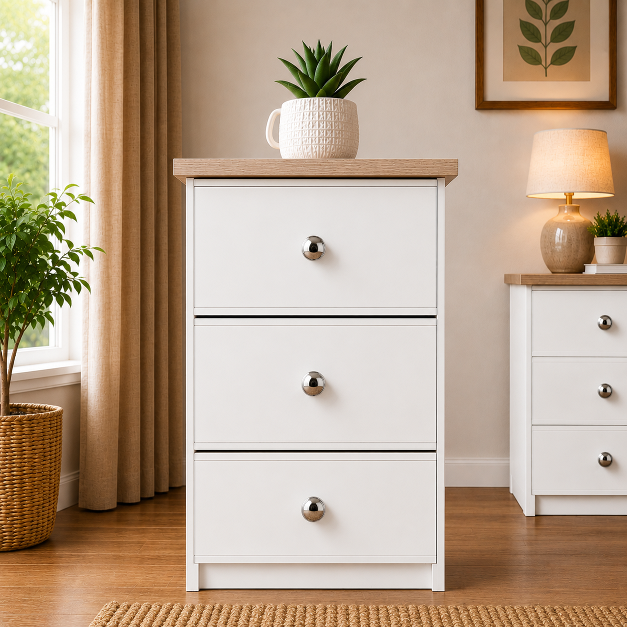 Millwood White 3 Drawer Bedside Locker