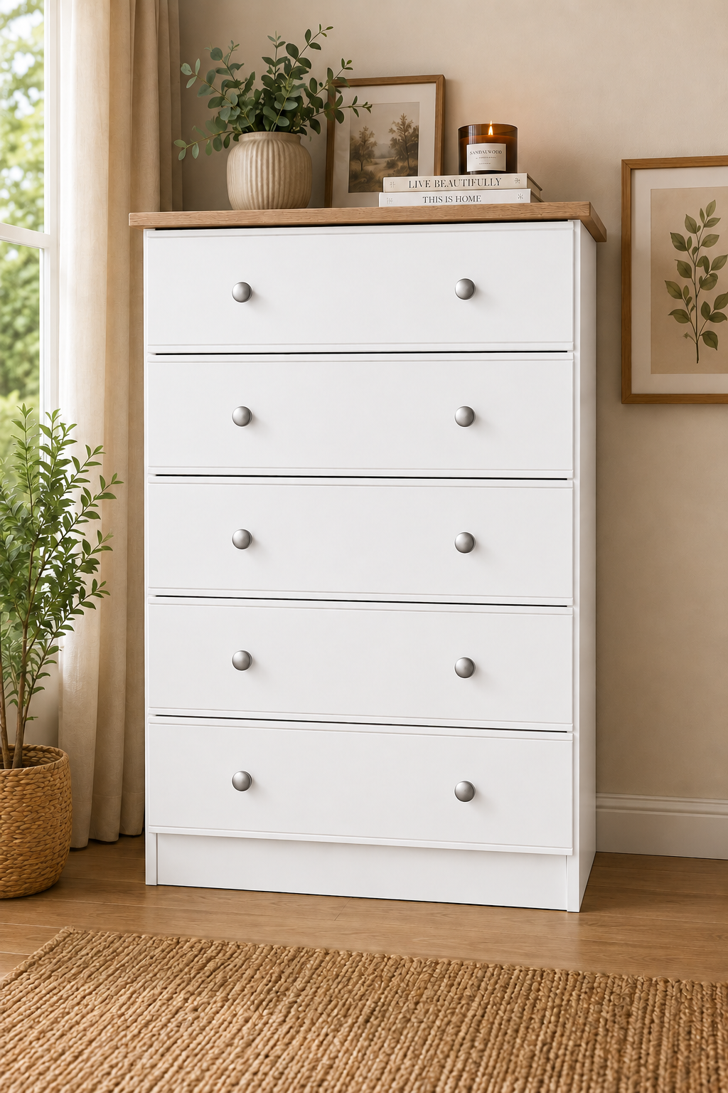 Millwood White 5 Drawer Chest