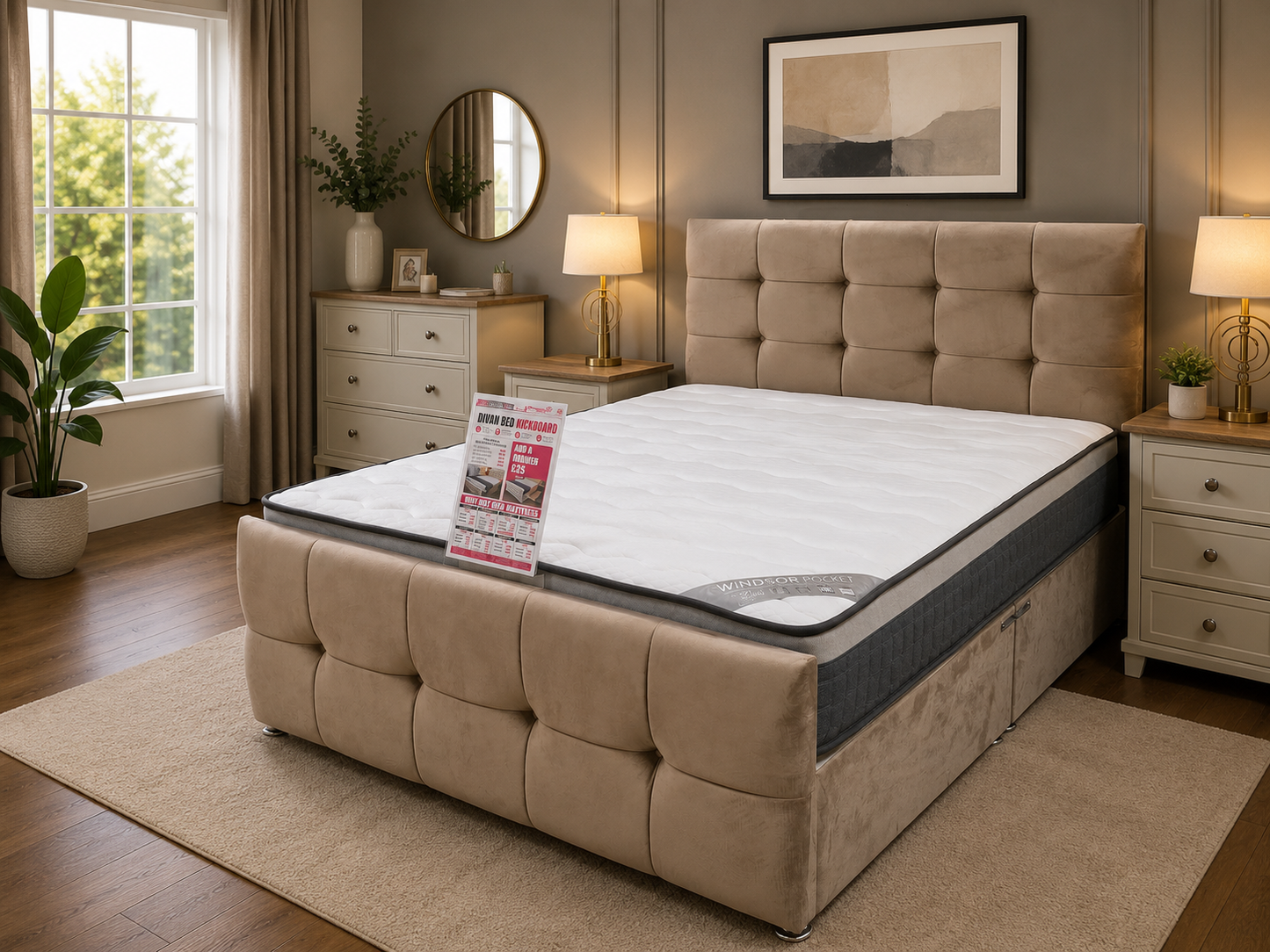 Divan Bed With Kickboard & Cube Headboard
