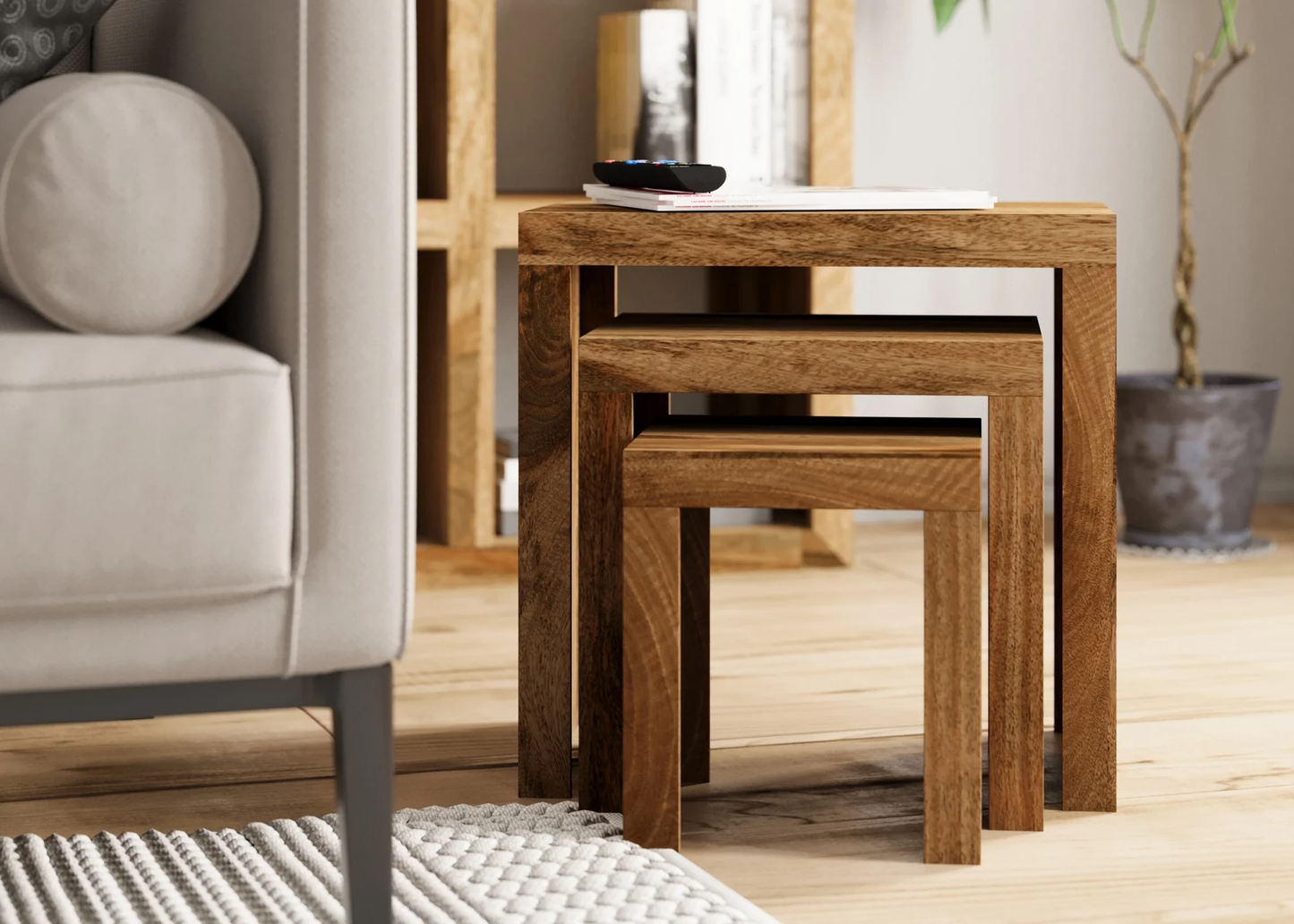 Cube Mango Solid Wood Nest of 3 Tables