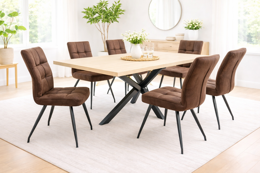 Willow 1.6m Extending (+40cm) Light Oak Dining Table Set + 6x Kensington Dining Chairs