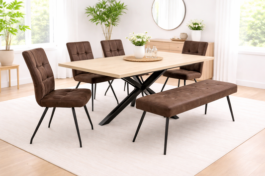 Willow 1.6m Extending (+40cm) Light Oak Dining Table Set + Kensington Dining Chairs & Bench