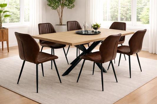 Willow 1.6m Extending (+40cm) Light Oak Dining Table Set + 6x Denver Dining Chairs