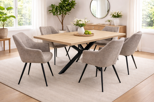 Willow 1.6m Extending (+40cm) Light Oak Dining Table Set + 6x Willow Dining Chairs
