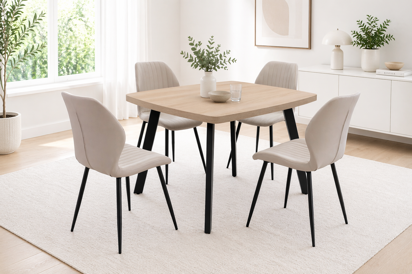 Willow 1.2m Light Oak Dining Table Set + Prague Stone Faux Leather Dining Chairs