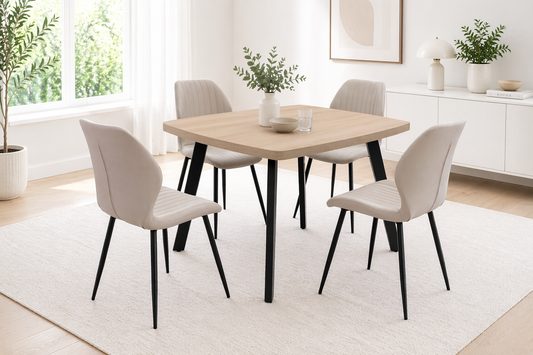 Willow 1.2m Light Oak Dining Table Set + Prague Stone Faux Leather Dining Chairs