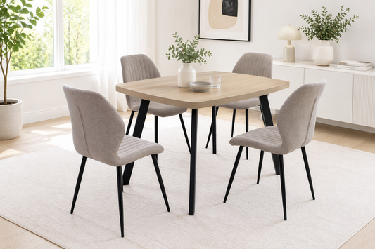 Willow 1.2m Light Oak Dining Table Set + Windsor Mocha Fabric Dining Chairs